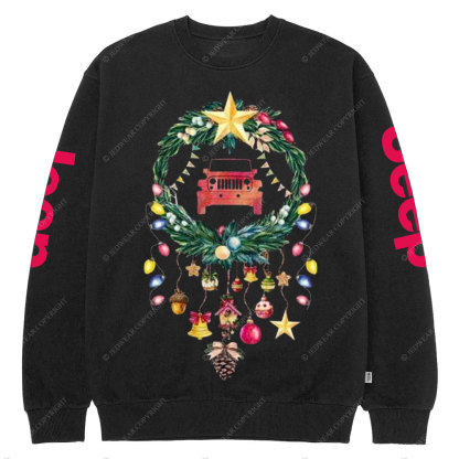 Happy Christmas Jp Car Wreathe Crew Neck Sweatshirt