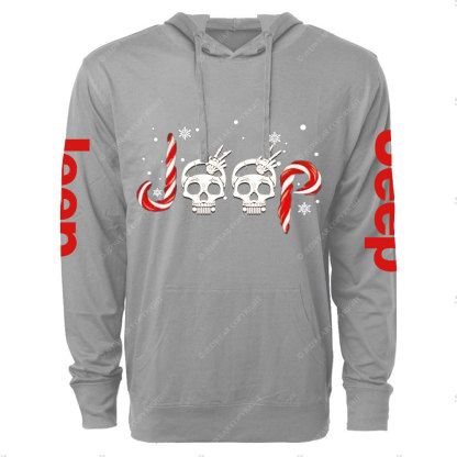 Jp Wave Skull Candy Cane Christmas Oversized Lightweight Hoodie