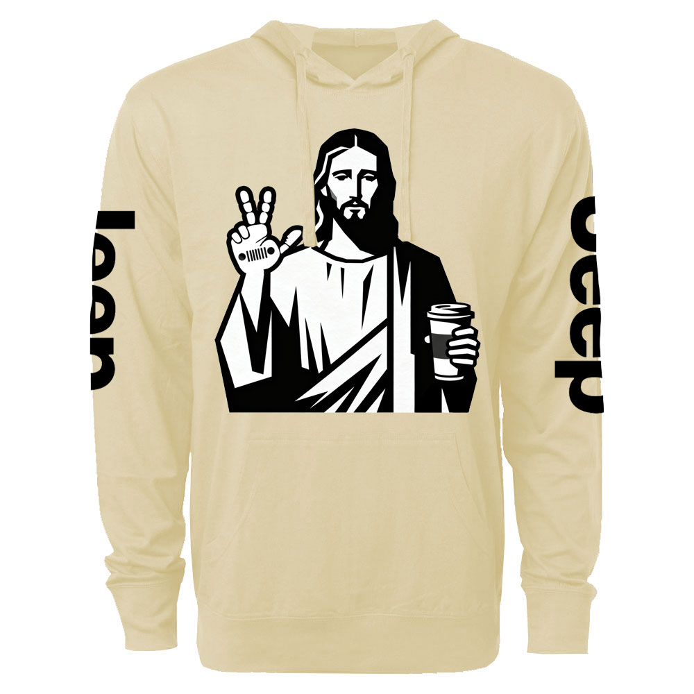 Funny Jesus Christ who Loves Coffee and Jp Wave Oversized Lightweight Hoodie