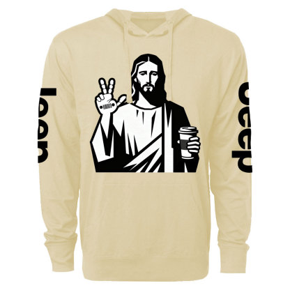 Funny Jesus Christ who Loves Coffee and Jp Wave Oversized Lightweight Hoodie