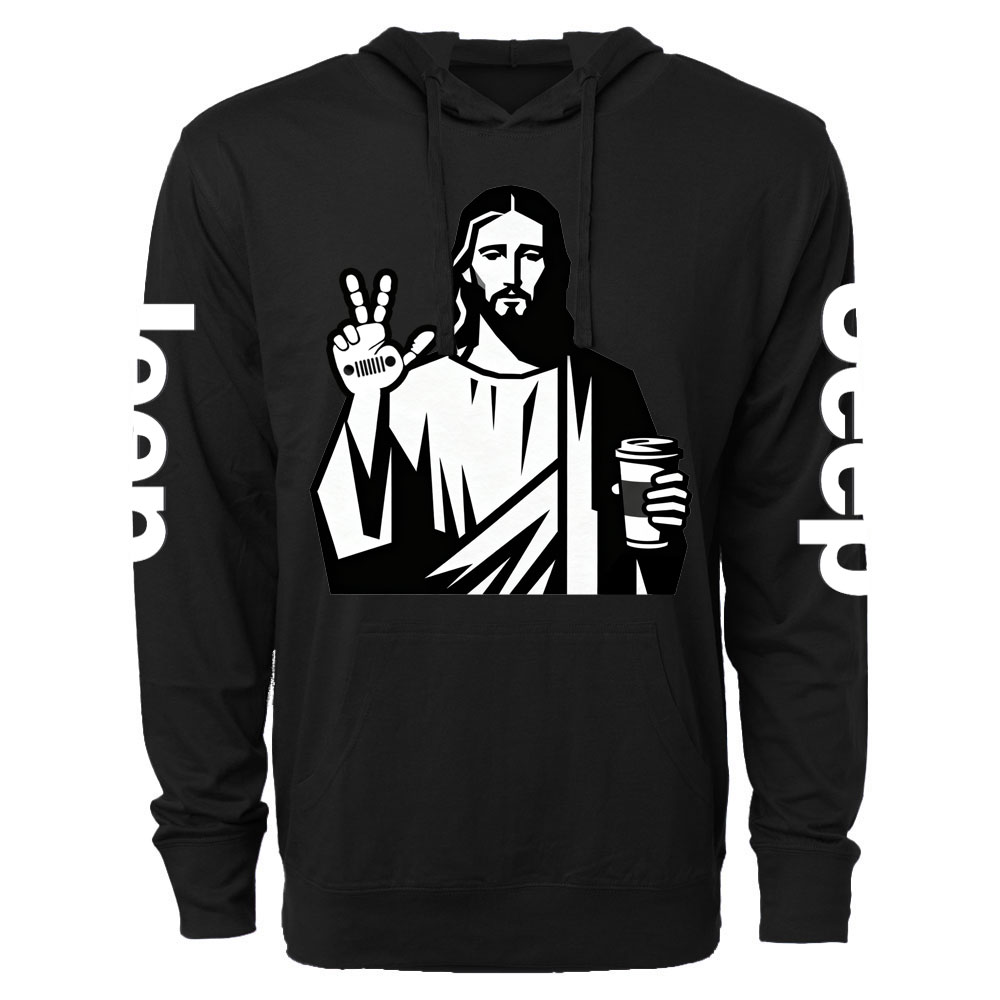 Funny Jesus Christ who Loves Coffee and Jp Wave Oversized Lightweight Hoodie
