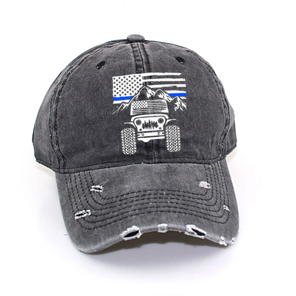 Jp American Flag Mountains Police Blue Line Baseball Cap