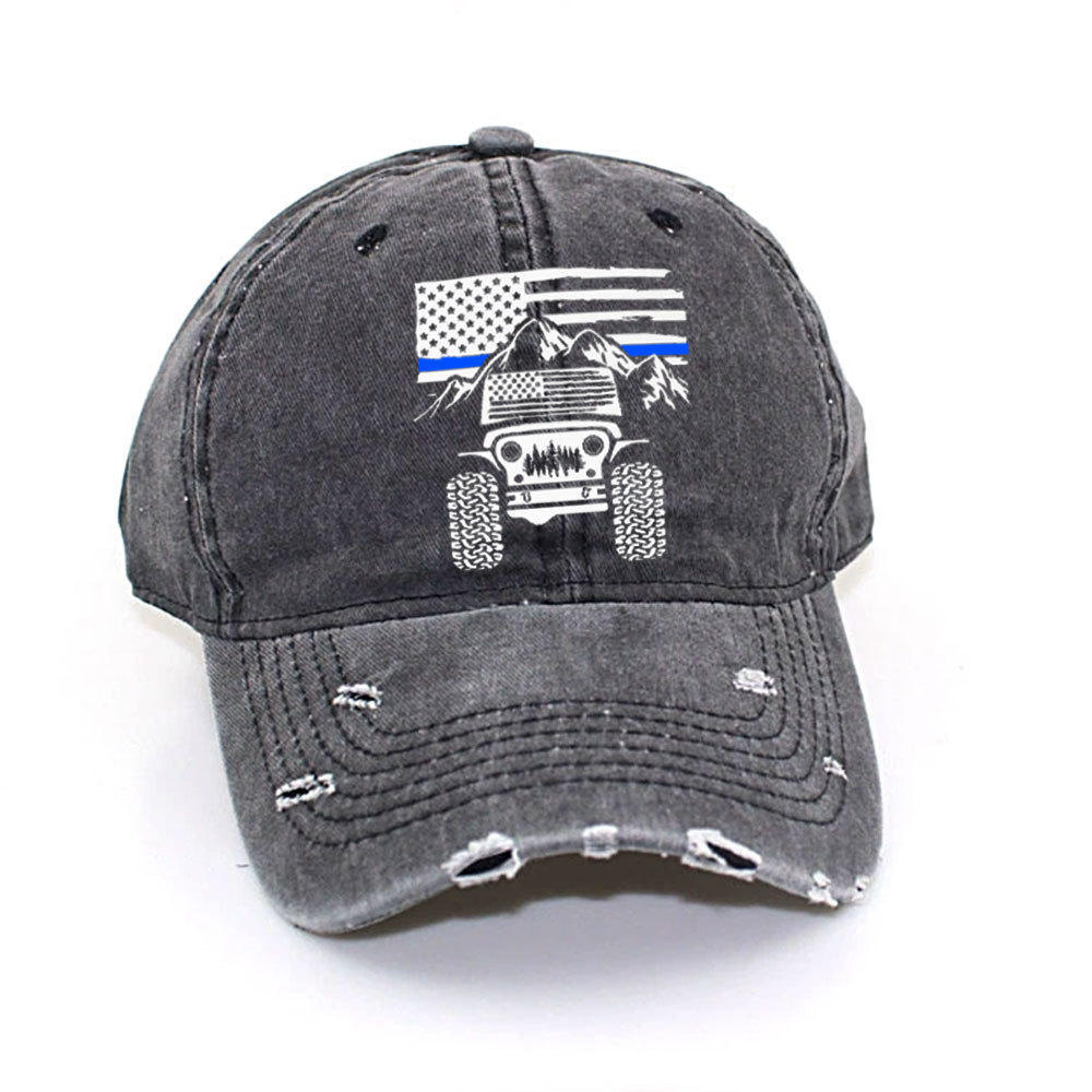 Jp American Flag Mountains Police Blue Line Baseball Cap