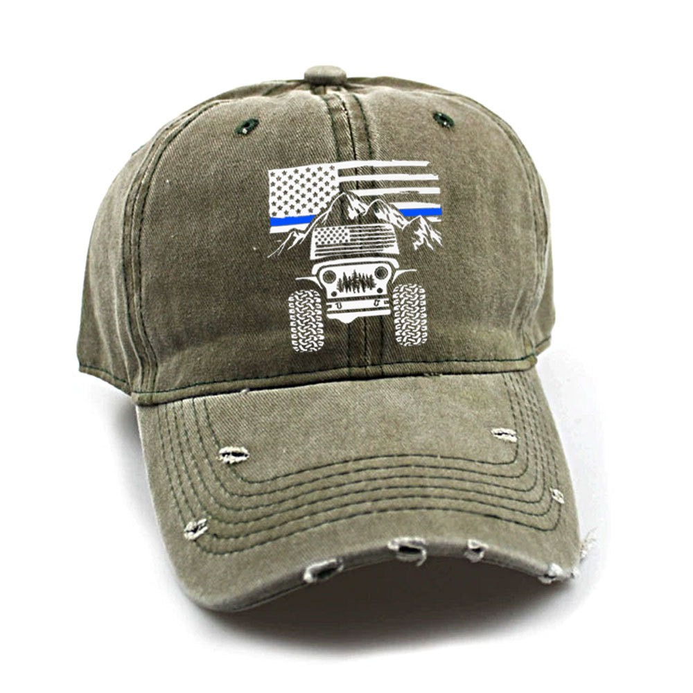 Jp American Flag Mountains Police Blue Line Baseball Cap