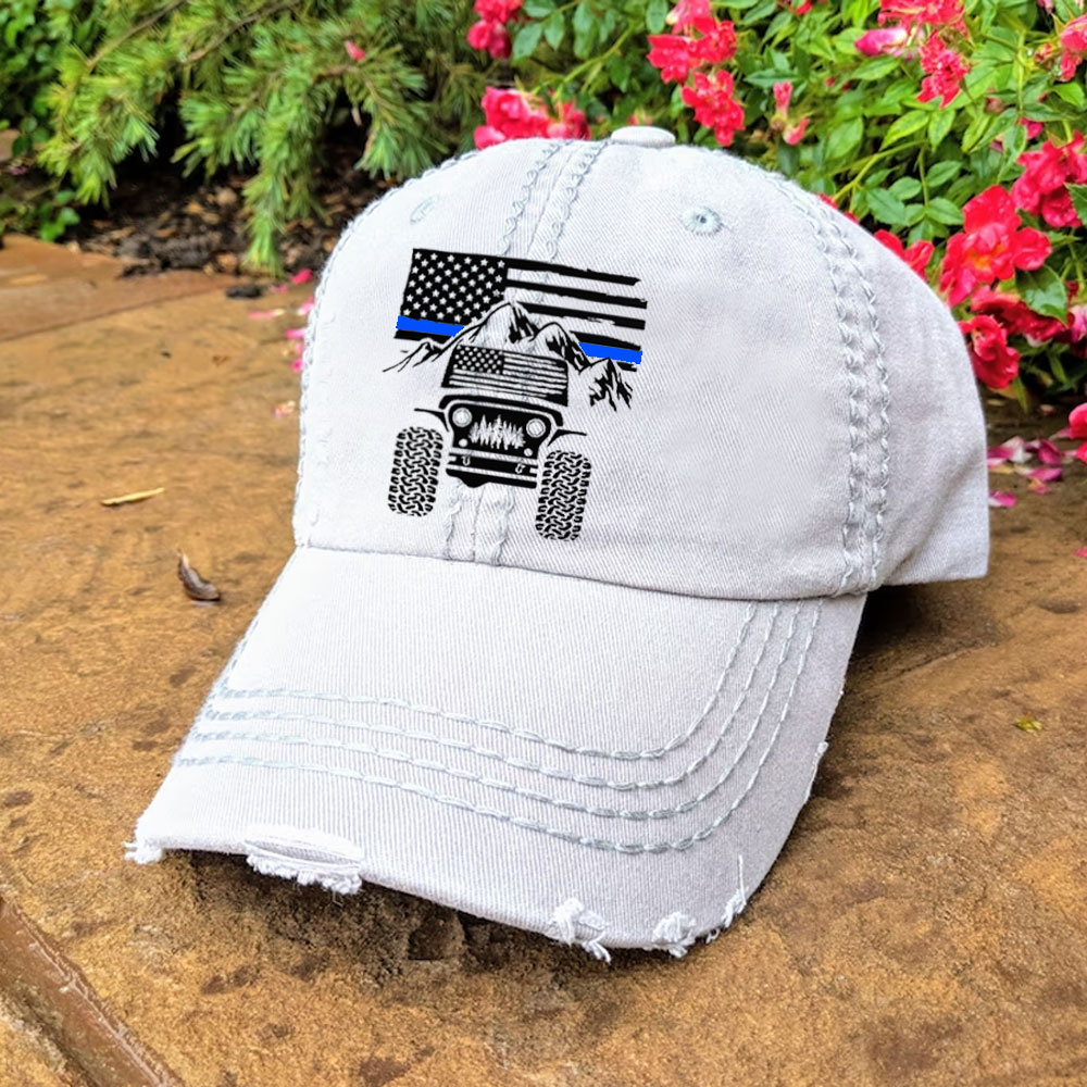 Jp American Flag Mountains Police Blue Line Baseball Cap