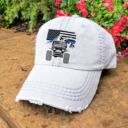 Jp American Flag Mountains Police Blue Line Baseball Cap