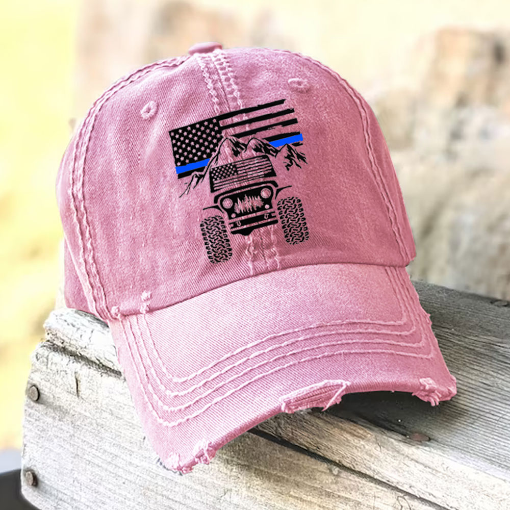 Jp American Flag Mountains Police Blue Line Baseball Cap