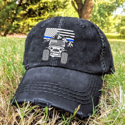Jp American Flag Mountains Police Blue Line Baseball Cap