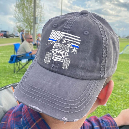 Jp American Flag Mountains Police Blue Line Baseball Cap