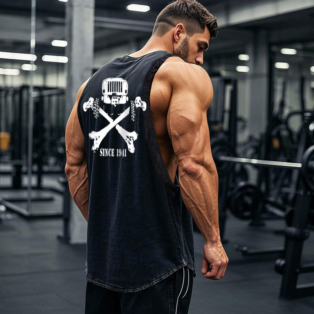 Jps Grille and Cross Bones Since 1941 Double Printed Men Tank Top