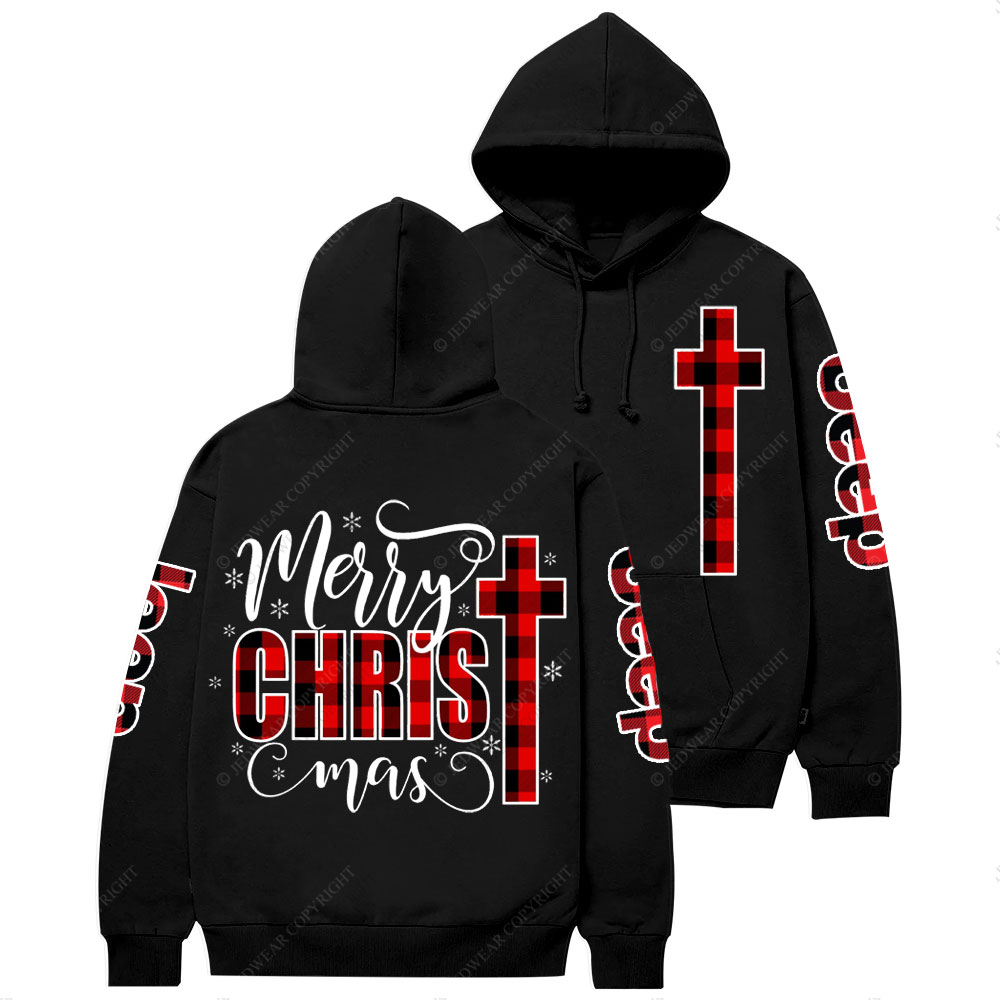 Merry Christmas Buffalo Plaid Blessed Religious Jp Casual Hoodie