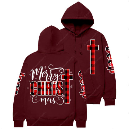 Merry Christmas Buffalo Plaid Blessed Religious Jp Casual Hoodie
