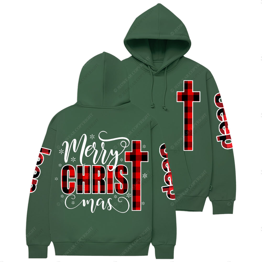 Merry Christmas Buffalo Plaid Blessed Religious Jp Casual Hoodie