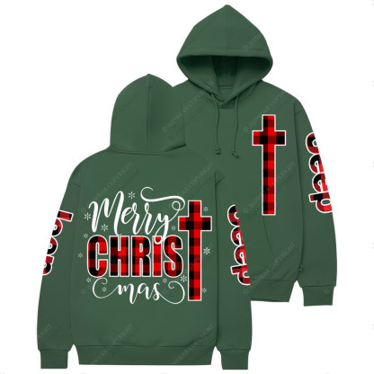 Merry Christmas Buffalo Plaid Blessed Religious Jp Casual Hoodie