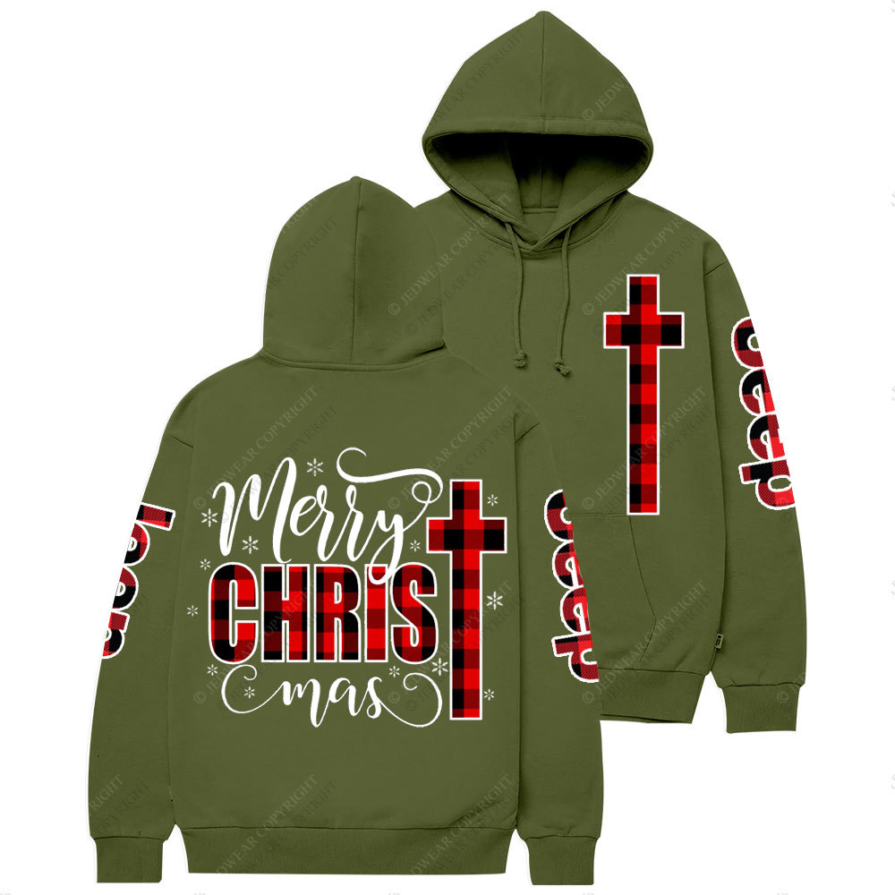 Merry Christmas Buffalo Plaid Blessed Religious Jp Casual Hoodie