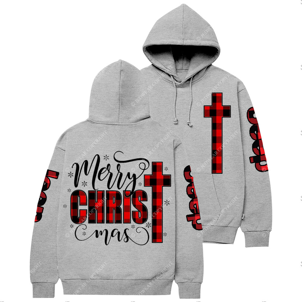 Merry Christmas Buffalo Plaid Blessed Religious Jp Casual Hoodie