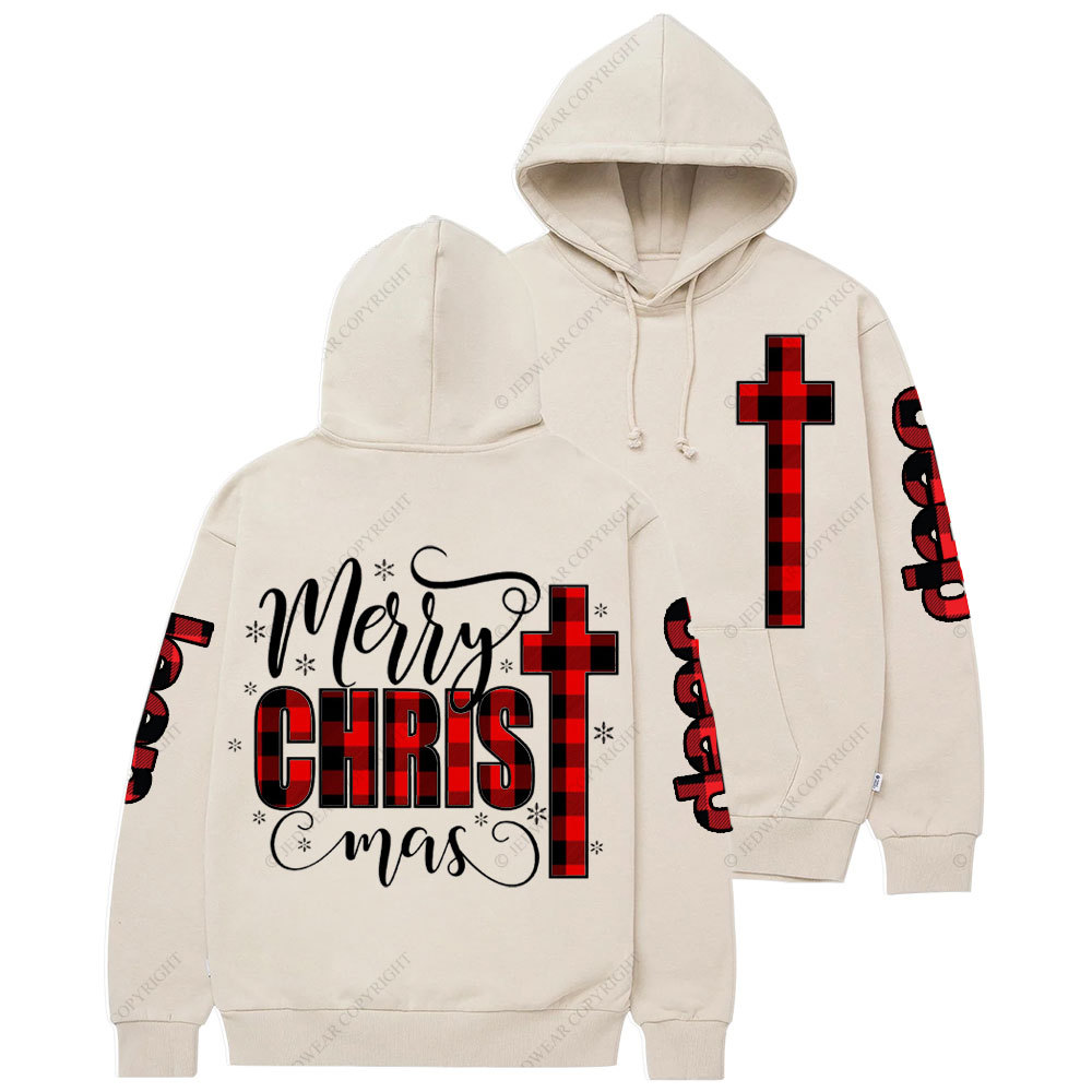 Merry Christmas Buffalo Plaid Blessed Religious Jp Casual Hoodie