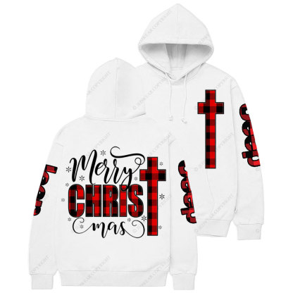 Merry Christmas Buffalo Plaid Blessed Religious Jp Casual Hoodie
