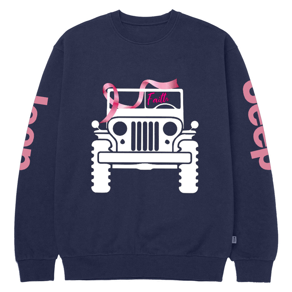 Faith Pink Ribbon Inspirational Breast Cancer Awareness Crew Neck Sweatshirt