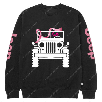 Faith Pink Ribbon Inspirational Breast Cancer Awareness Crew Neck Sweatshirt