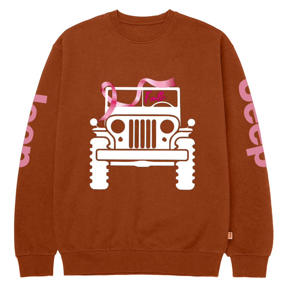 Faith Pink Ribbon Inspirational Breast Cancer Awareness Crew Neck Sweatshirt