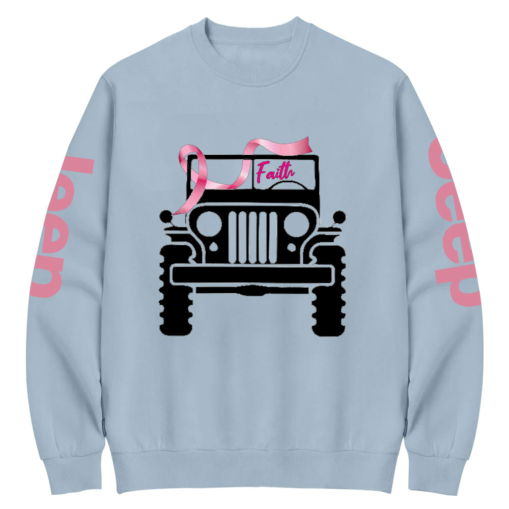 Faith Pink Ribbon Inspirational Breast Cancer Awareness Crew Neck Sweatshirt