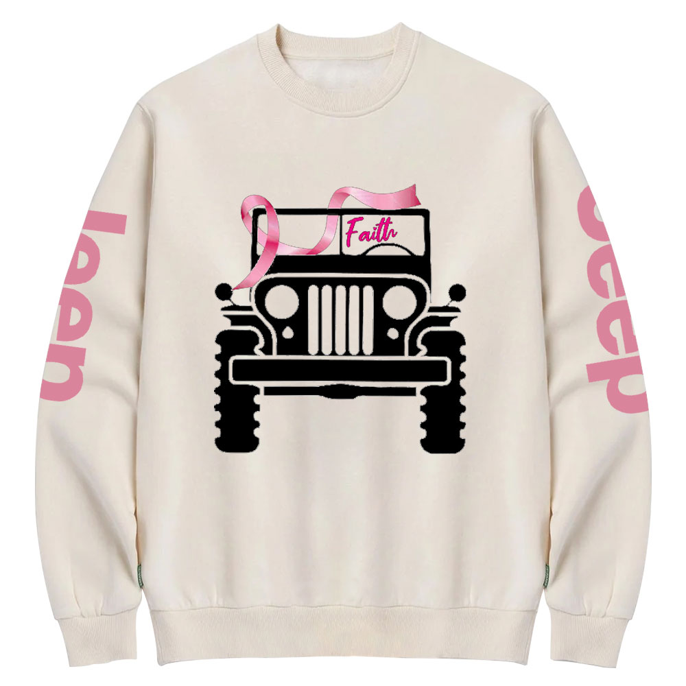 Faith Pink Ribbon Inspirational Breast Cancer Awareness Crew Neck Sweatshirt