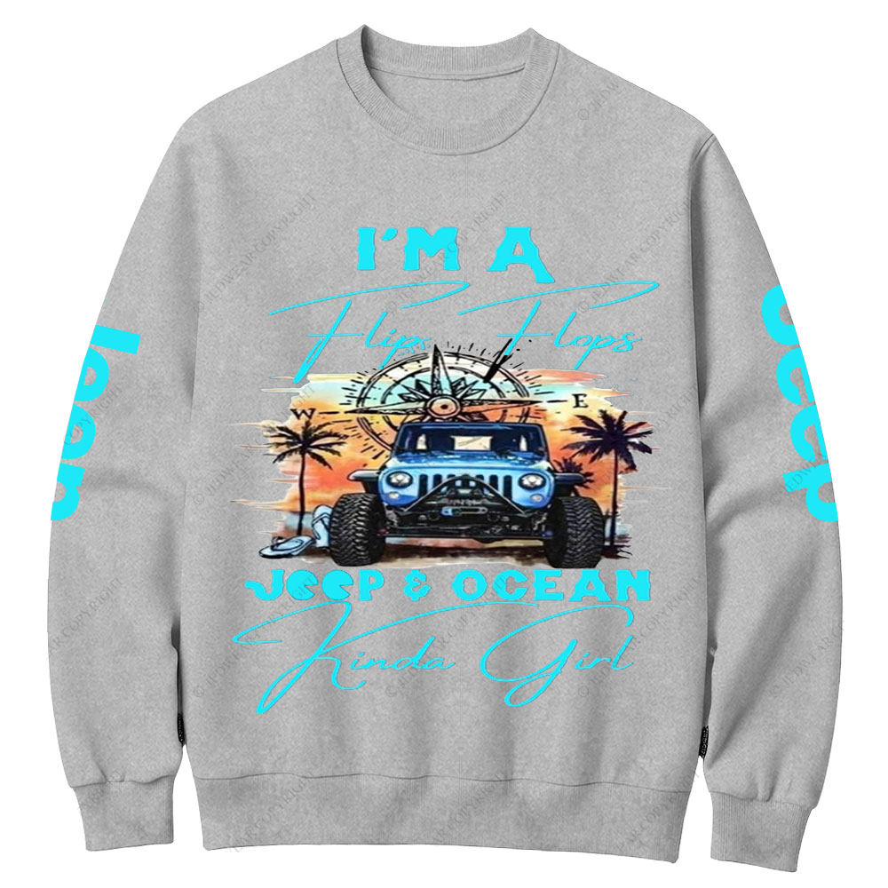 I'm a Flip Flops Jp and Ocean Kinda Girl Blue Crew Neck Sweatshirt