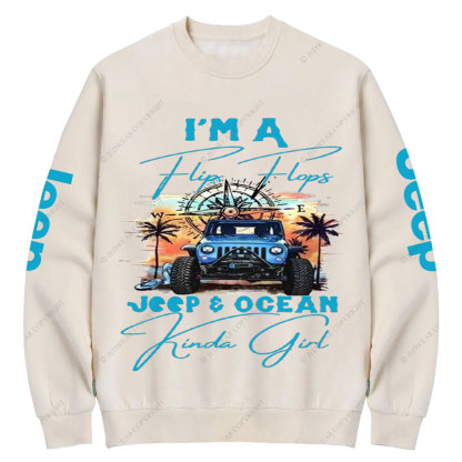 I'm a Flip Flops Jp and Ocean Kinda Girl Blue Crew Neck Sweatshirt