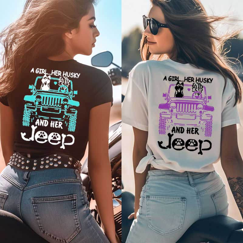 A Girl Her Husky And Her Jp Colorful Jp T-Shirt