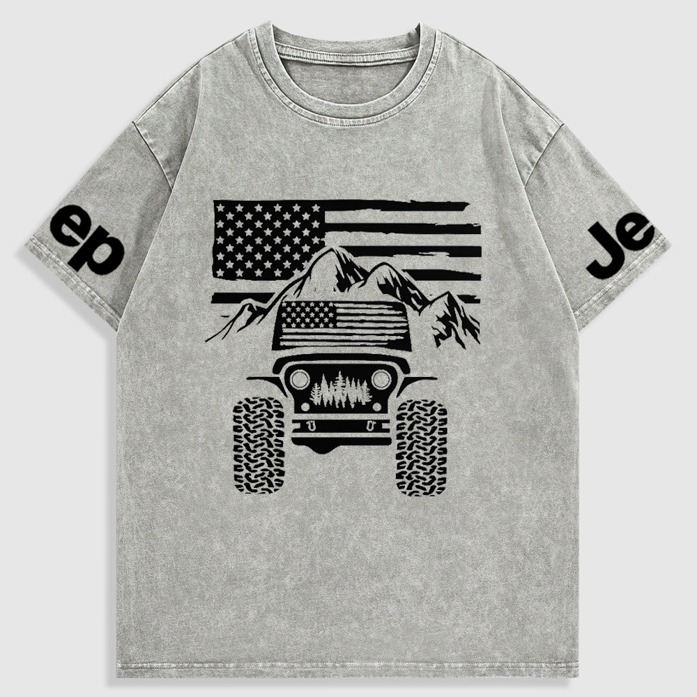 Jp American Flag Mountains Washed T-Shirt