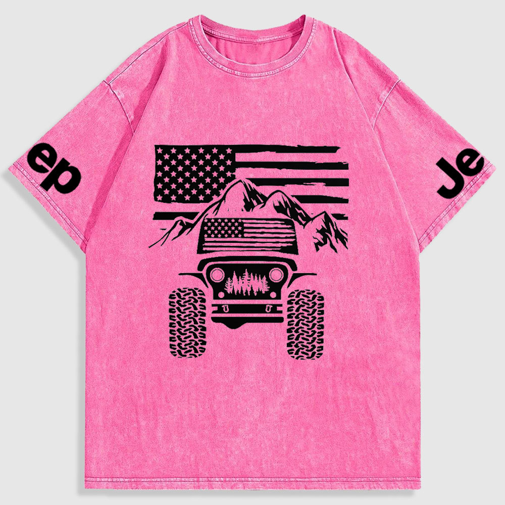 Jp American Flag Mountains Washed T-Shirt