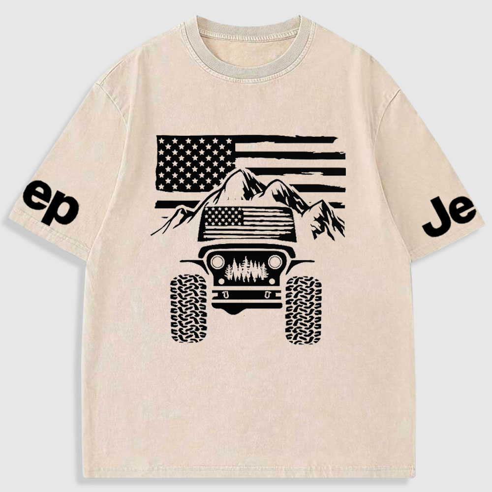 Jp American Flag Mountains Washed T-Shirt