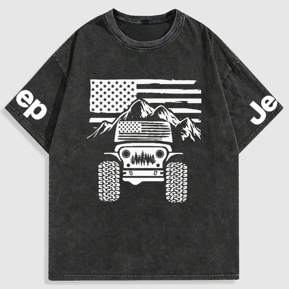 Jp American Flag Mountains Washed T-Shirt