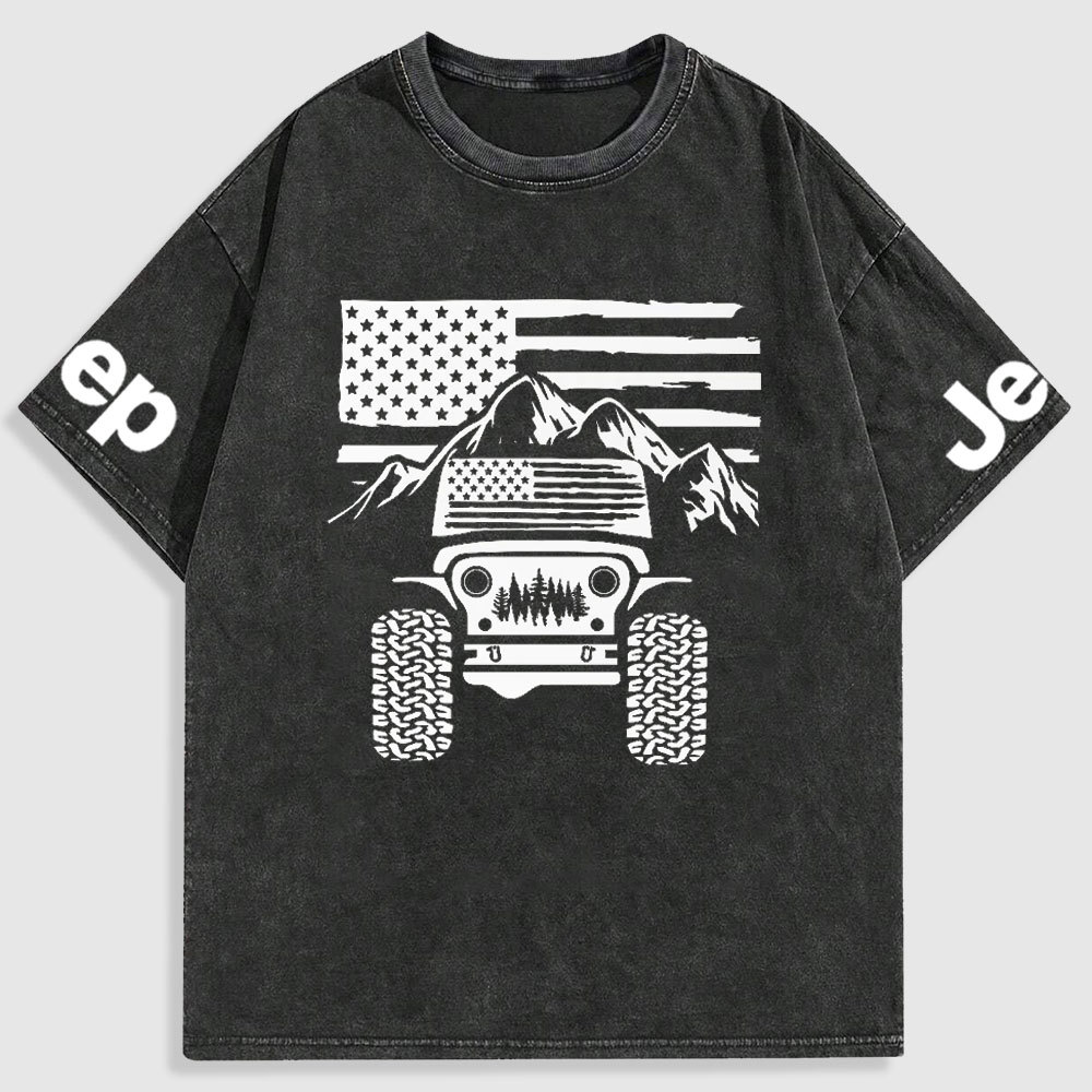 Jp American Flag Mountains Washed T-Shirt
