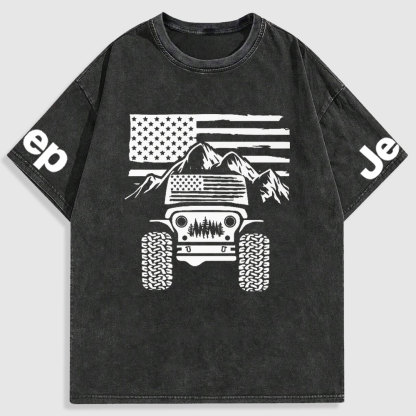 Jp American Flag Mountains Washed T-Shirt