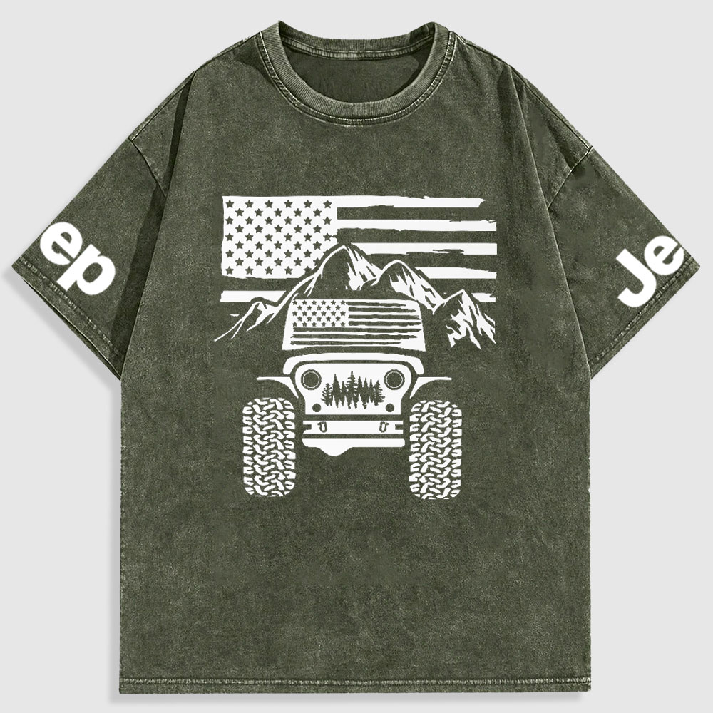 Jp American Flag Mountains Washed T-Shirt