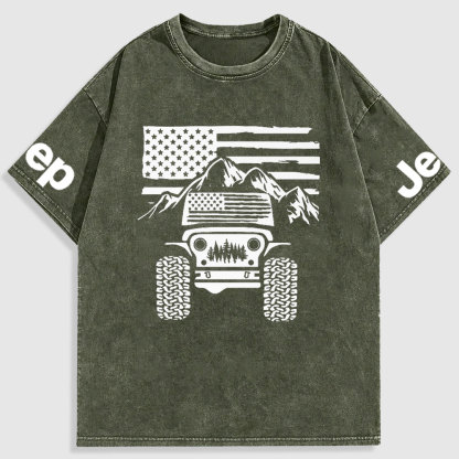 Jp American Flag Mountains Washed T-Shirt