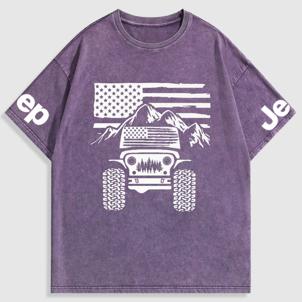 Jp American Flag Mountains Washed T-Shirt