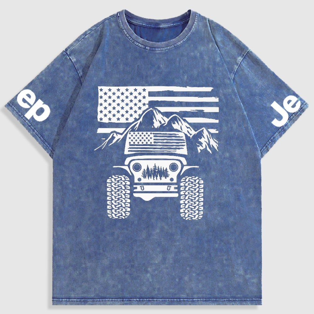 Jp American Flag Mountains Washed T-Shirt