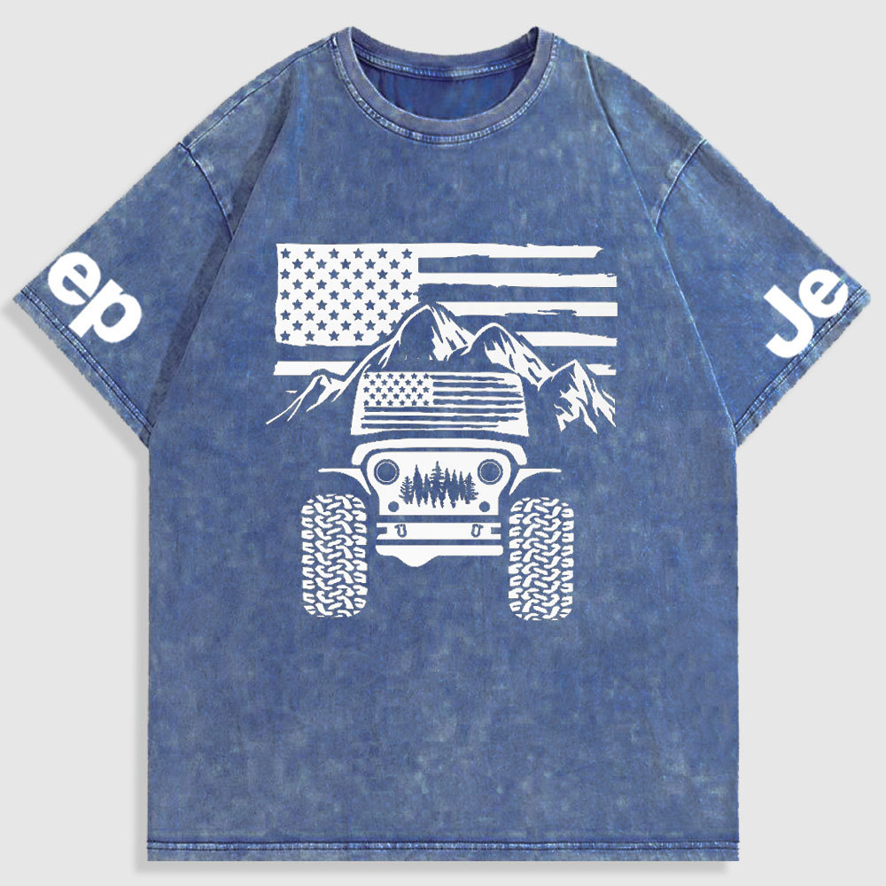 Jp American Flag Mountains Washed T-Shirt