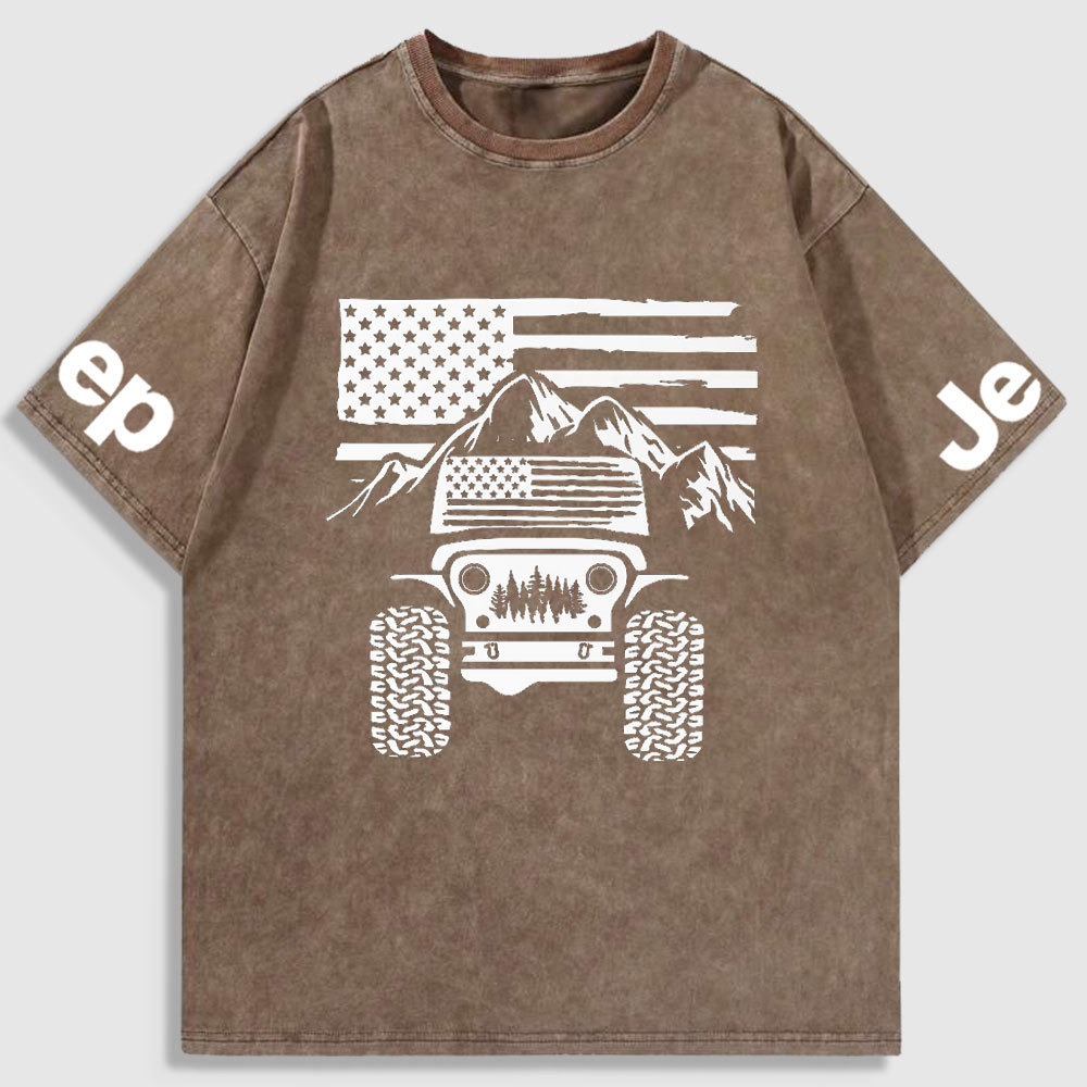 Jp American Flag Mountains Washed T-Shirt