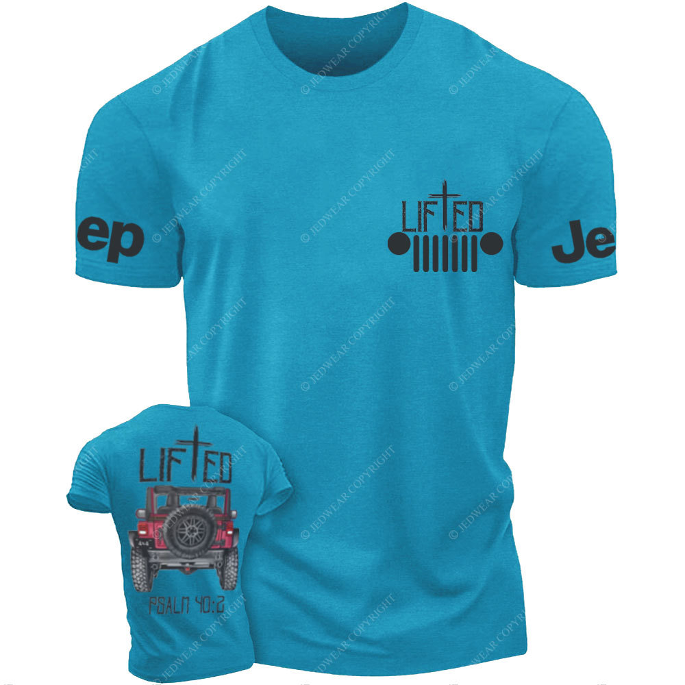 Christian "Lifted" Jp Truck Bible Verse Positive Vibes Double Printed Men Christmas T-Shirt