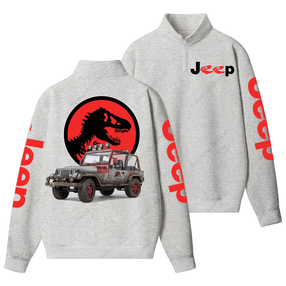 Dinosaur Jp with Red Horror Rex Double Printed Half-Zip Jacket Sweatshirt