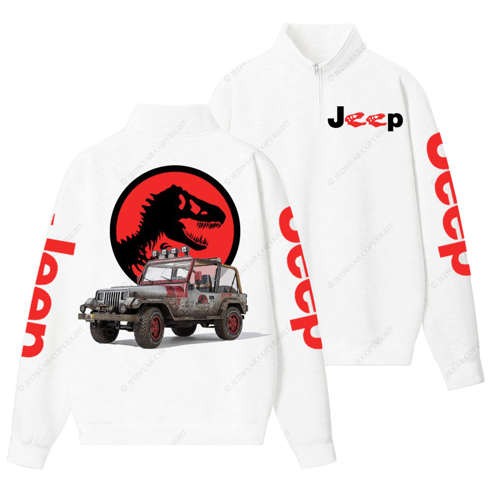Dinosaur Jp with Red Horror Rex Double Printed Half-Zip Jacket Sweatshirt