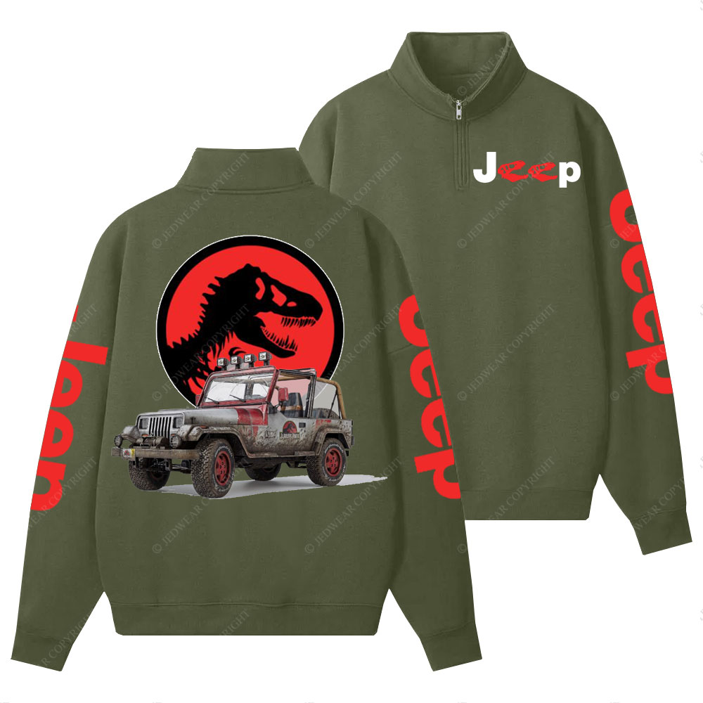 Dinosaur Jp with Red Horror Rex Double Printed Half-Zip Jacket Sweatshirt