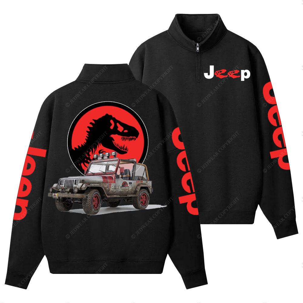 Dinosaur Jp with Red Horror Rex Double Printed Half-Zip Jacket Sweatshirt