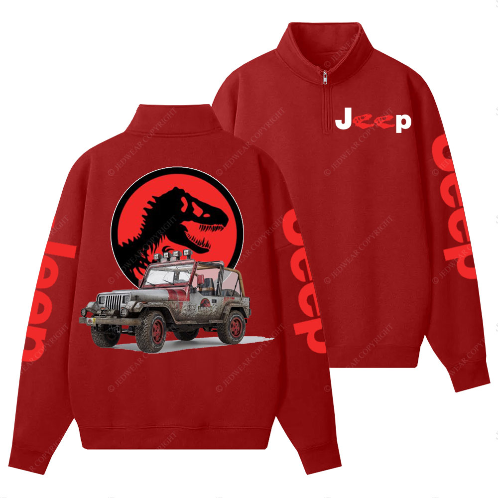 Dinosaur Jp with Red Horror Rex Double Printed Half-Zip Jacket Sweatshirt