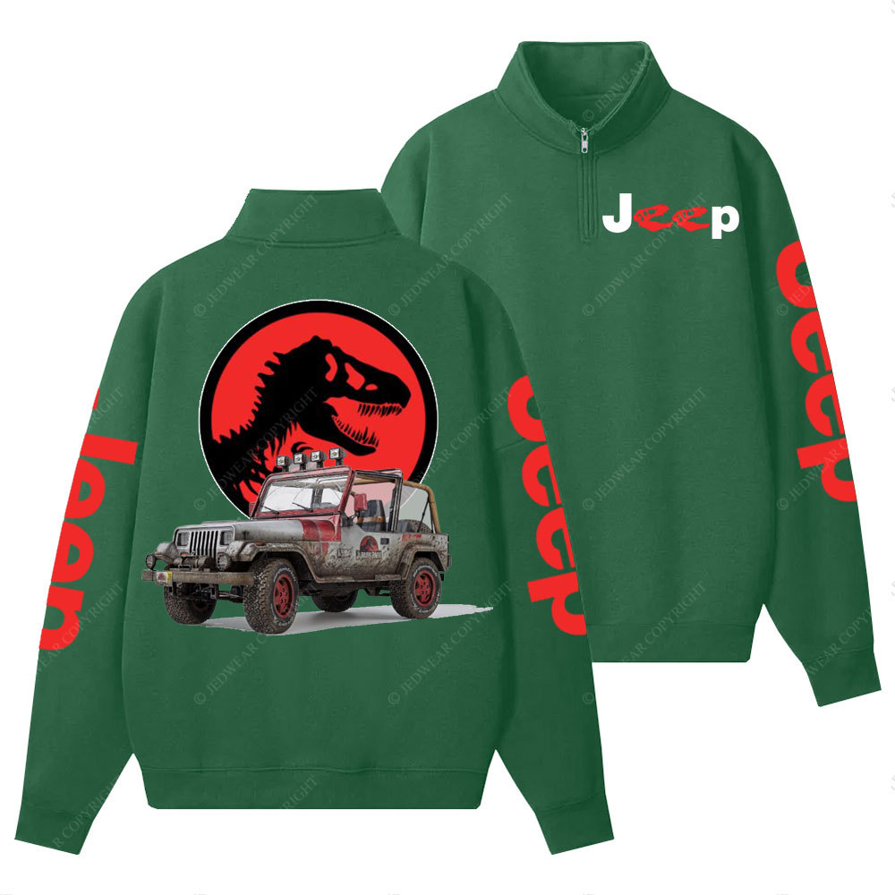 Dinosaur Jp with Red Horror Rex Double Printed Half-Zip Jacket Sweatshirt