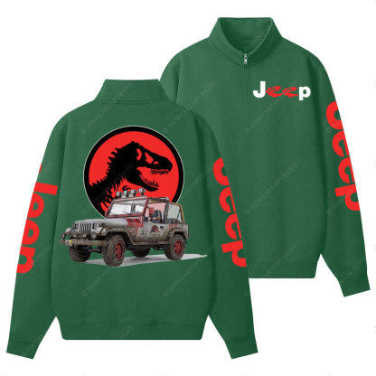 Dinosaur Jp with Red Horror Rex Double Printed Half-Zip Jacket Sweatshirt
